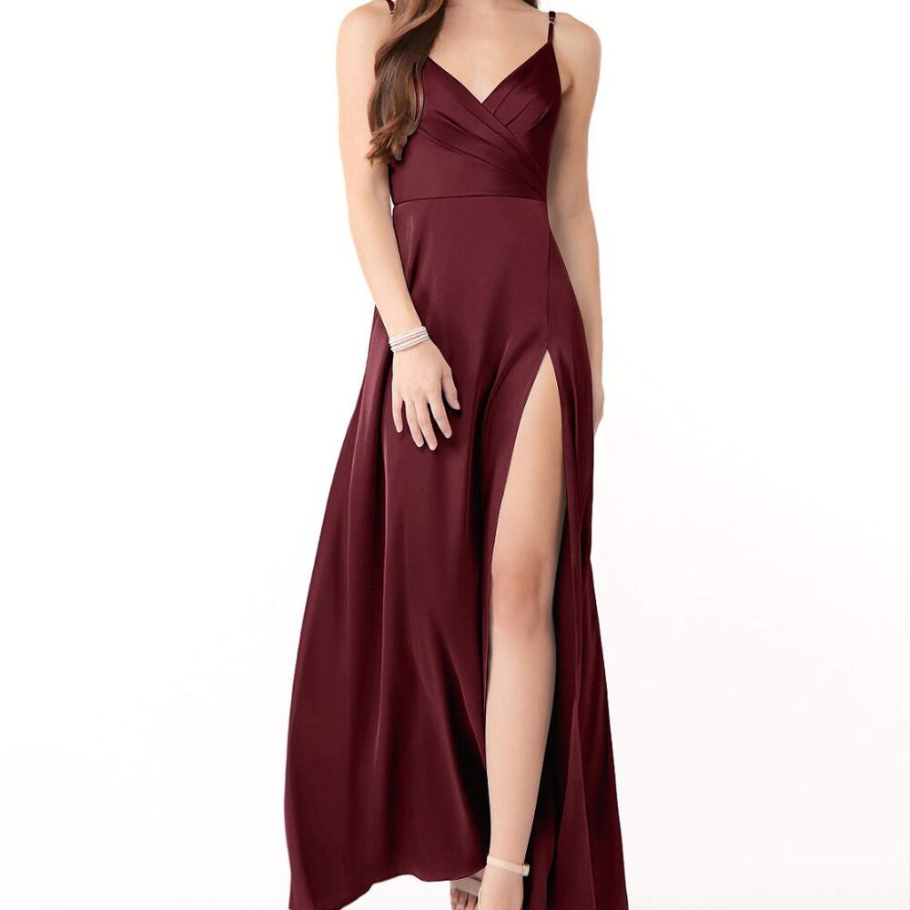NWT UNWORN: Azazie Dalilah Cabernet - Stretch Satin